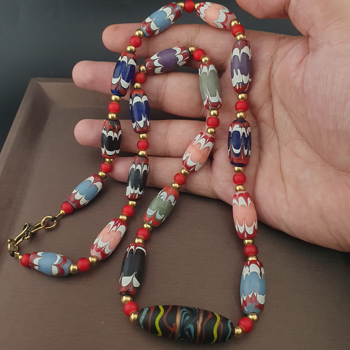 Antique Venetian Style Handmade MulitColor Mix Glass Beads Necklace