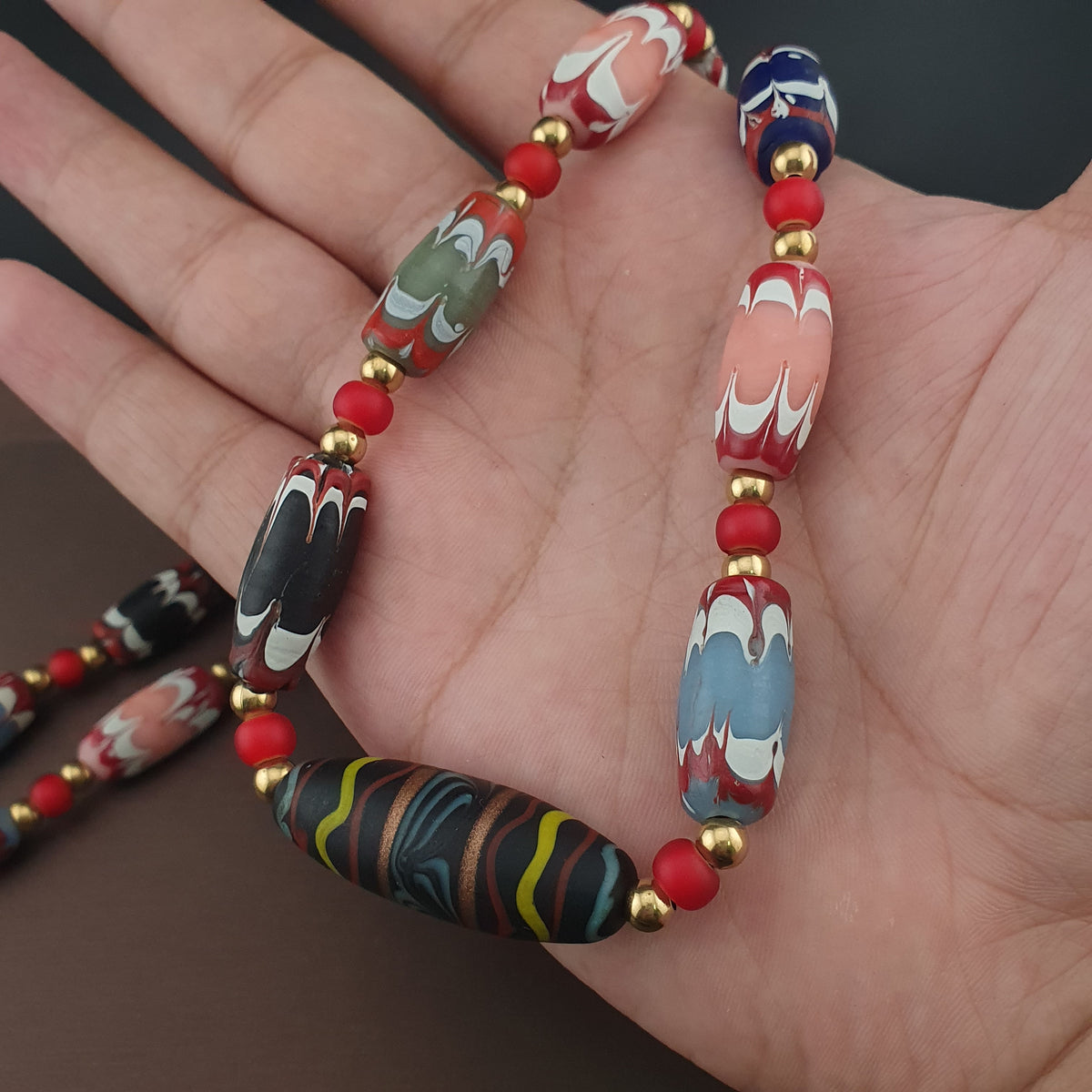 Antique Venetian Style Handmade MulitColor Mix Glass Beads Necklace