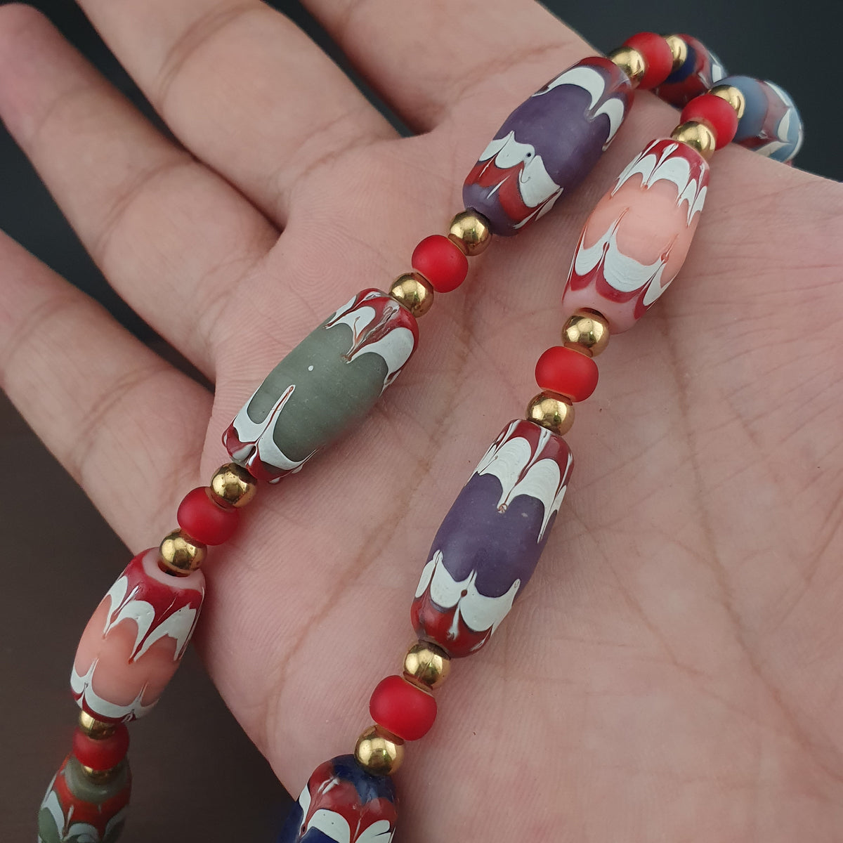 Antique Venetian Style Handmade MulitColor Mix Glass Beads Necklace