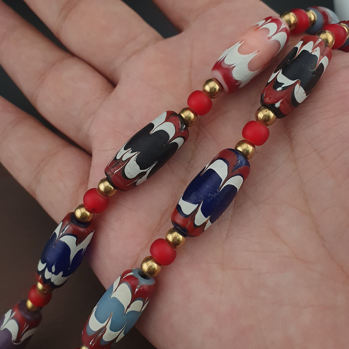 Antique Venetian Style Handmade MulitColor Mix Glass Beads Necklace