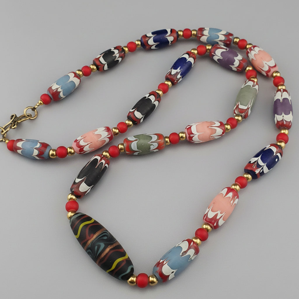 Antique Venetian Style Handmade MulitColor Mix Glass Beads Necklace