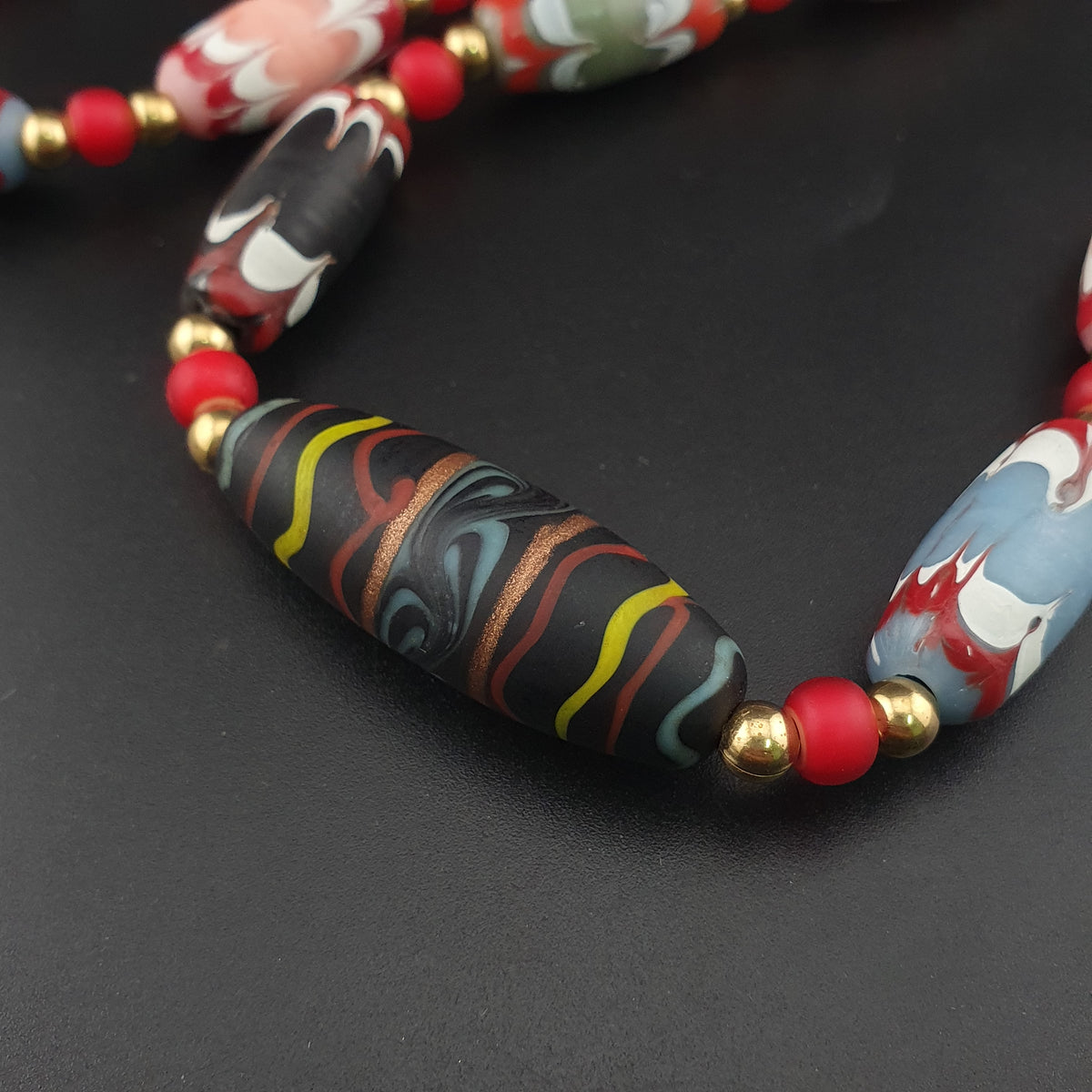 Antique Venetian Style Handmade MulitColor Mix Glass Beads Necklace