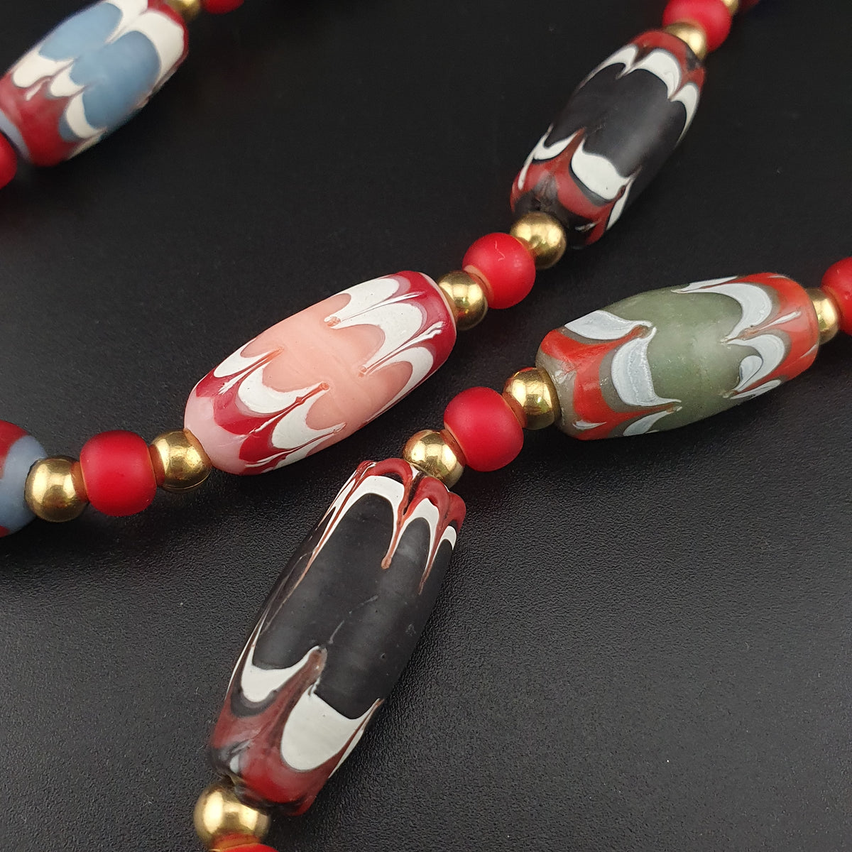 Antique Venetian Style Handmade MulitColor Mix Glass Beads Necklace