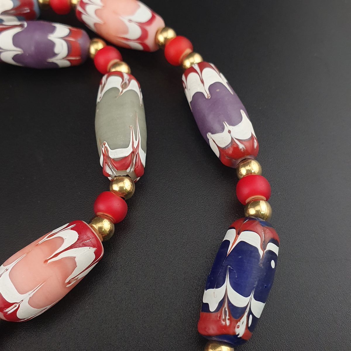 Antique Venetian Style Handmade MulitColor Mix Glass Beads Necklace