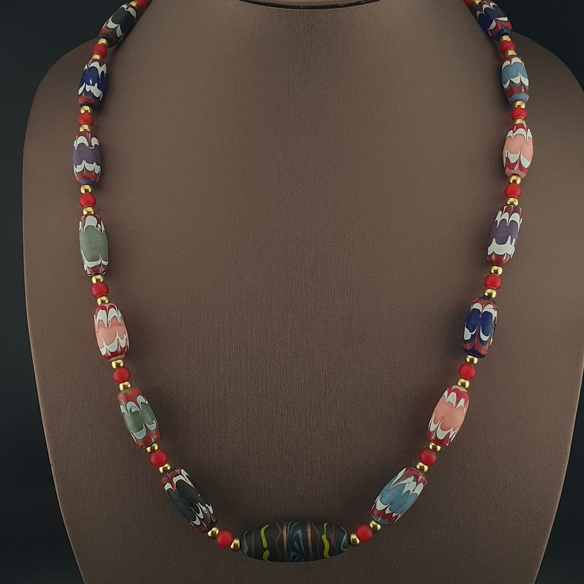 Antique Venetian Style Handmade MulitColor Mix Glass Beads Necklace