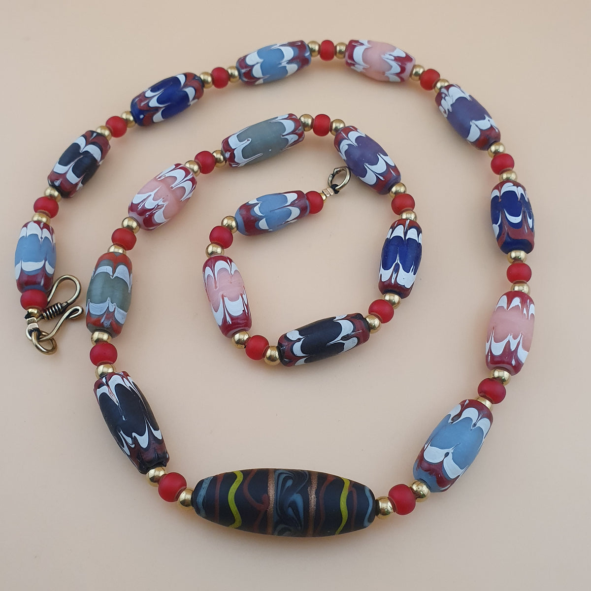Antique Venetian Style Handmade MulitColor Mix Glass Beads Necklace