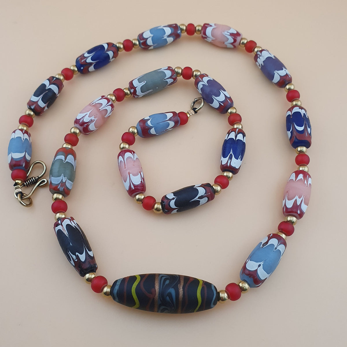 Antique Venetian Style Handmade MulitColor Mix Glass Beads Necklace
