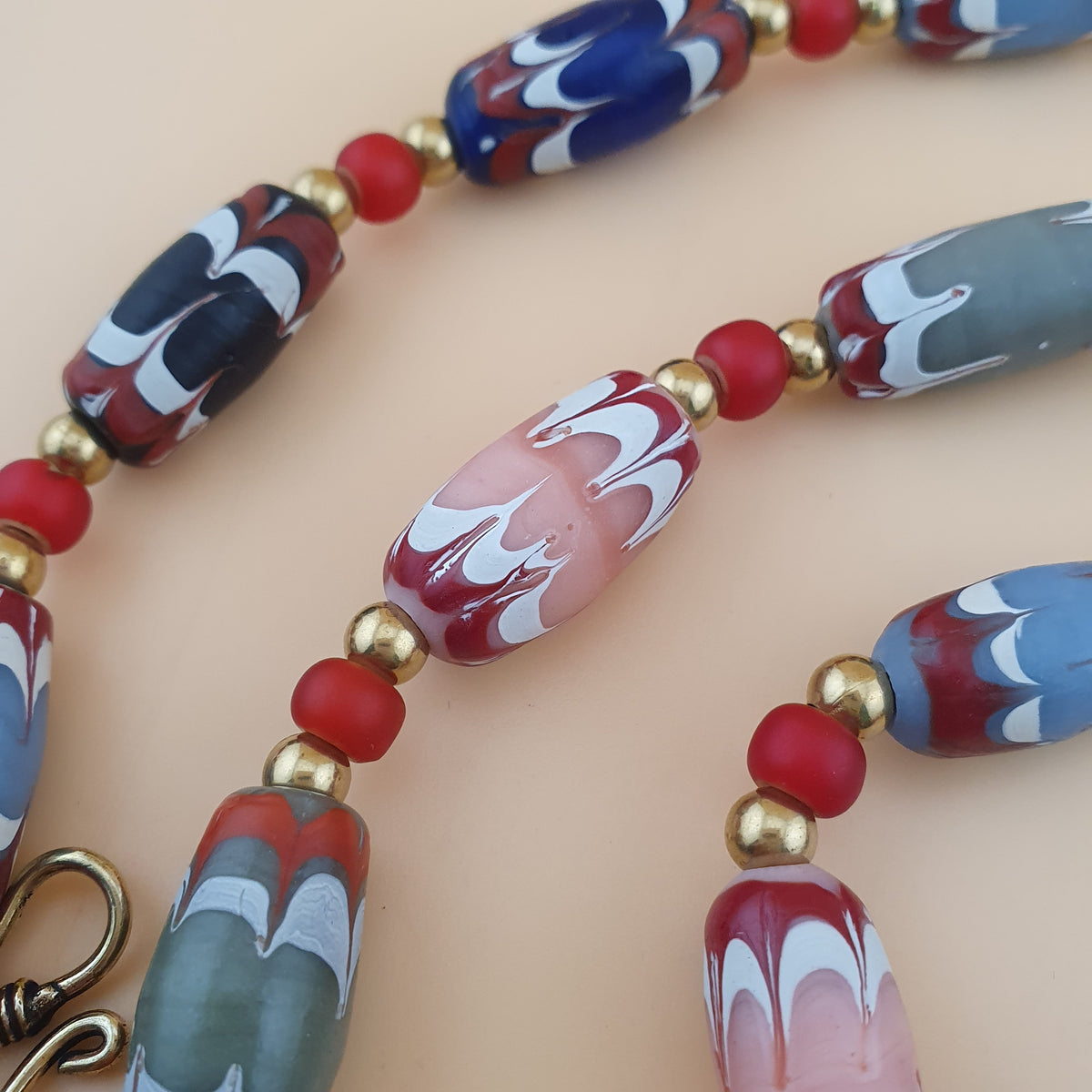 Antique Venetian Style Handmade MulitColor Mix Glass Beads Necklace