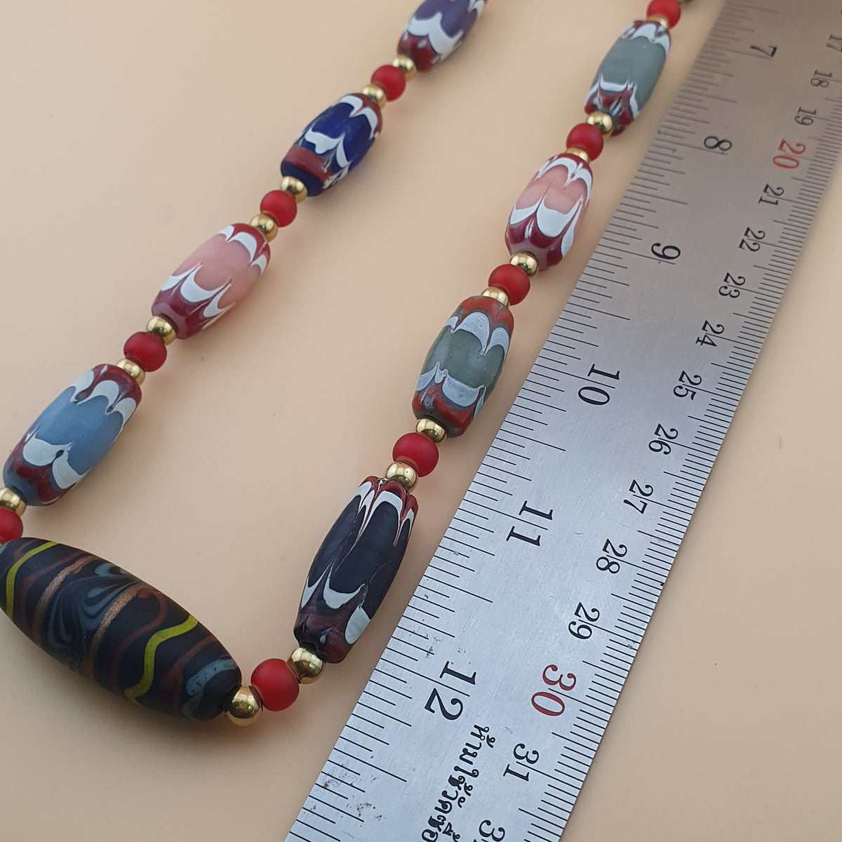 Antique Venetian Style Handmade MulitColor Mix Glass Beads Necklace