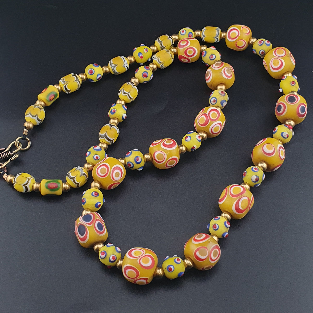 Antique Venetian Style Thousand Eyes & Skunk Eyes Glass Beads Necklace