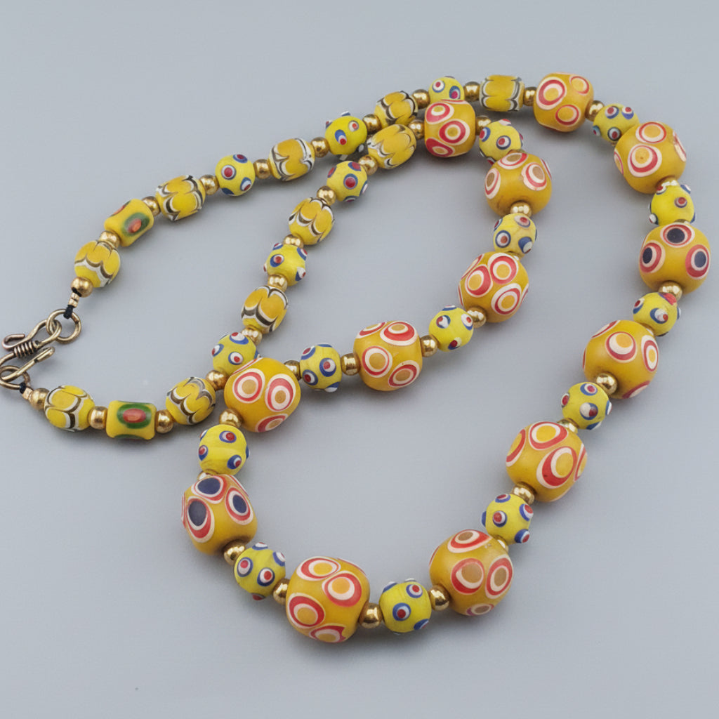 Antique Venetian Style Thousand Eyes & Skunk Eyes Glass Beads Necklace