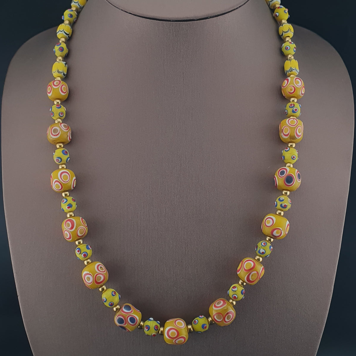 Antique Venetian Style Thousand Eyes & Skunk Eyes Glass Beads Necklace