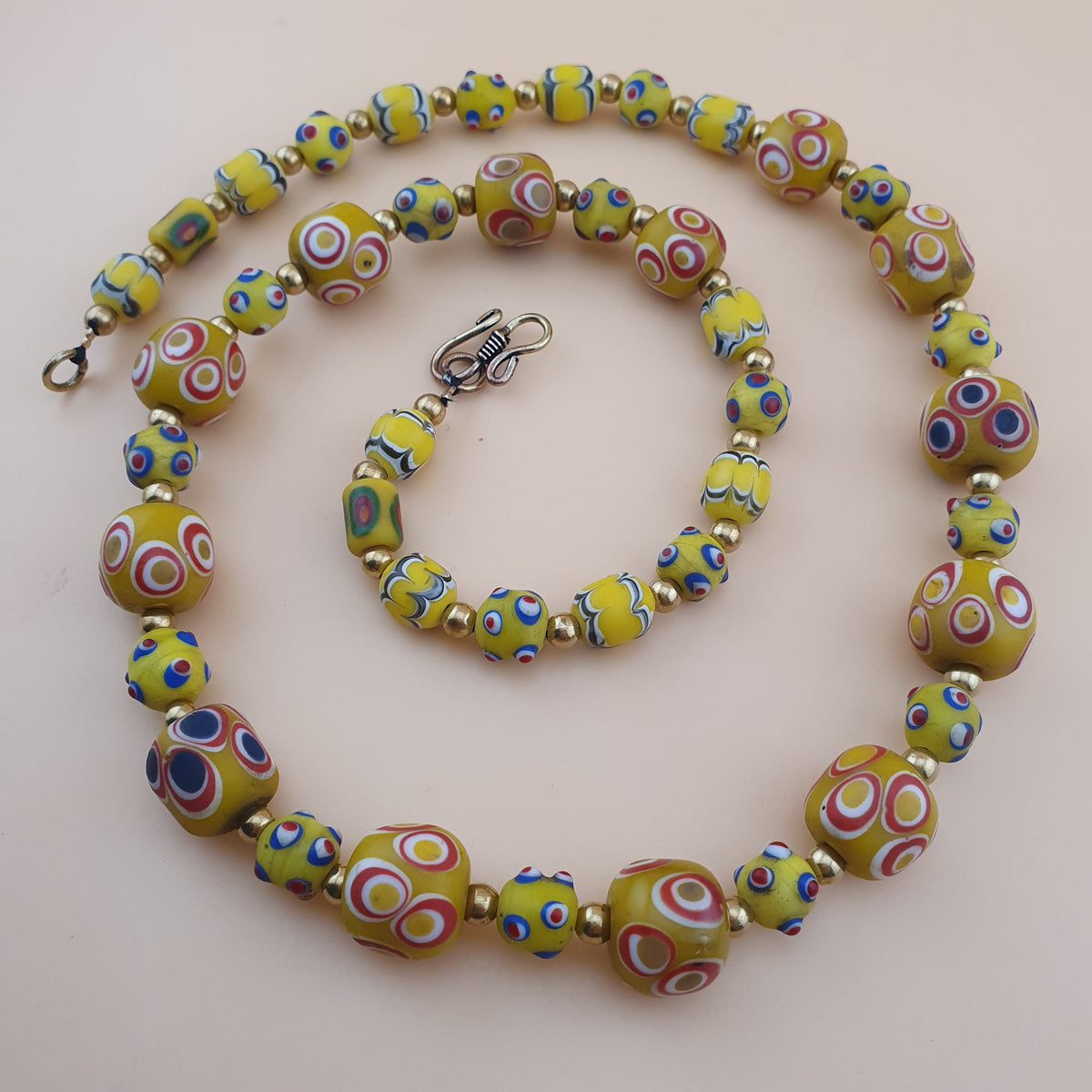 Antique Venetian Style Thousand Eyes & Skunk Eyes Glass Beads Necklace