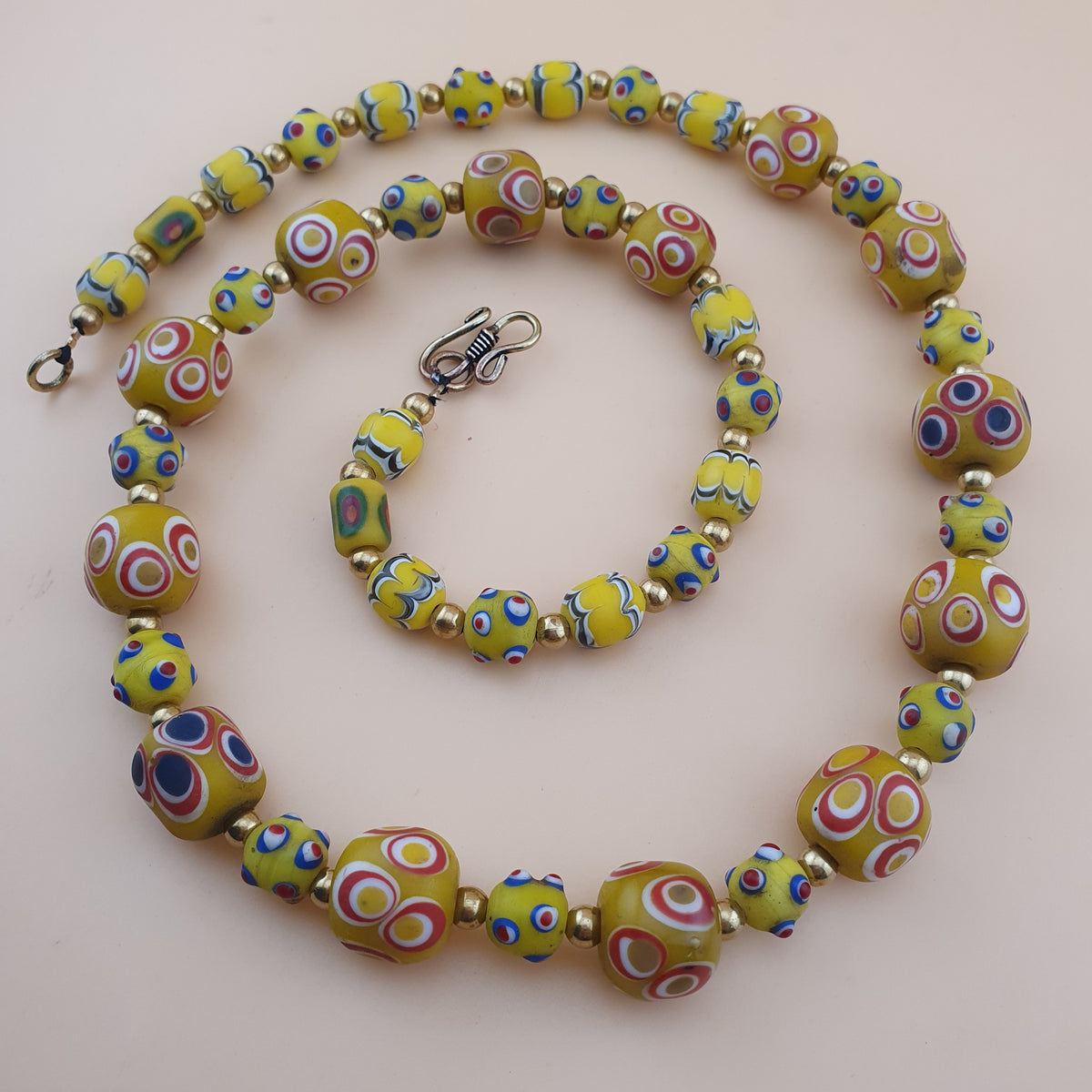 Antique Venetian Style Thousand Eyes & Skunk Eyes Glass Beads Necklace