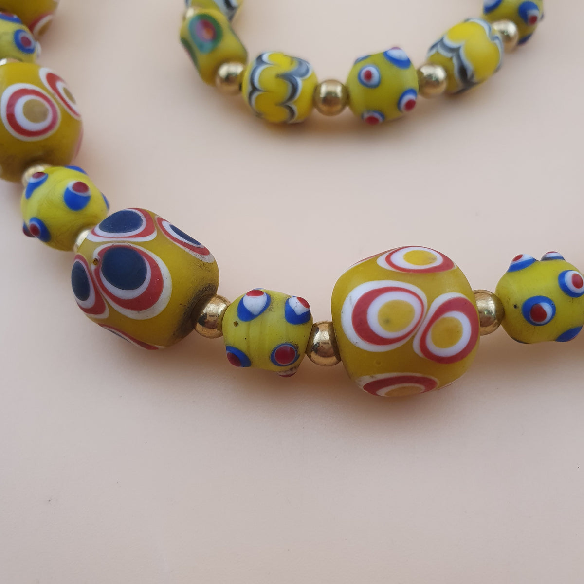 Antique Venetian Style Thousand Eyes & Skunk Eyes Glass Beads Necklace