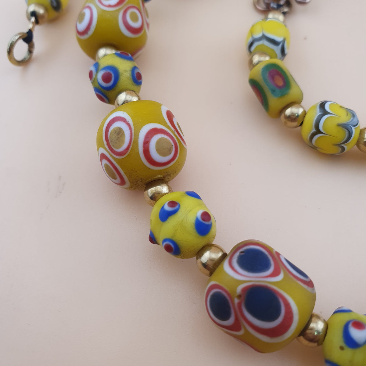 Antique Venetian Style Thousand Eyes & Skunk Eyes Glass Beads Necklace