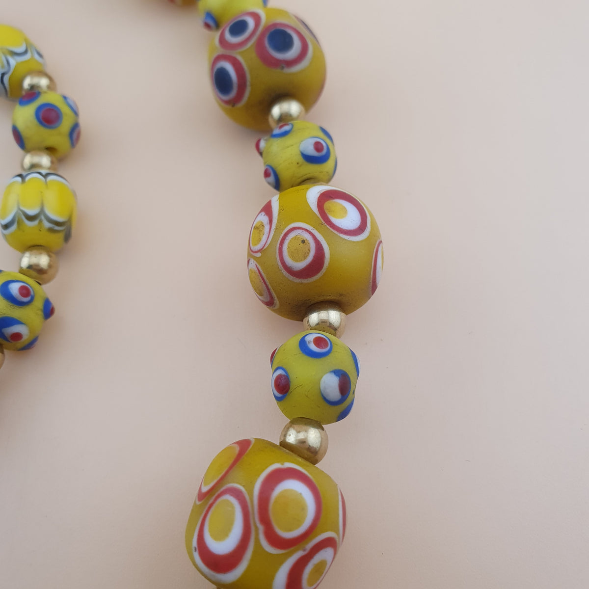 Antique Venetian Style Thousand Eyes & Skunk Eyes Glass Beads Necklace