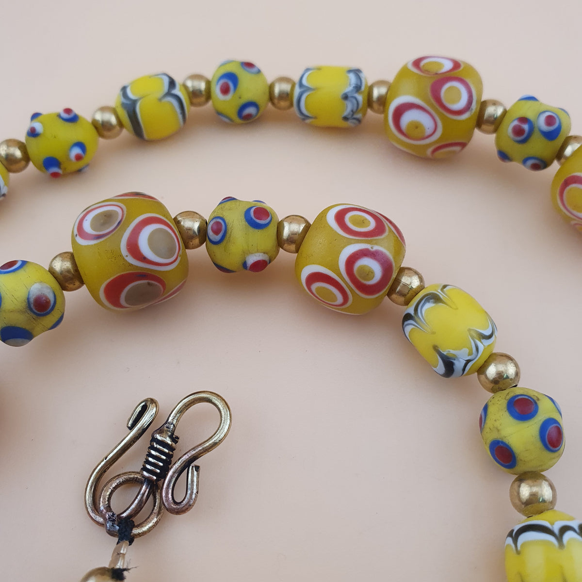 Antique Venetian Style Thousand Eyes & Skunk Eyes Glass Beads Necklace