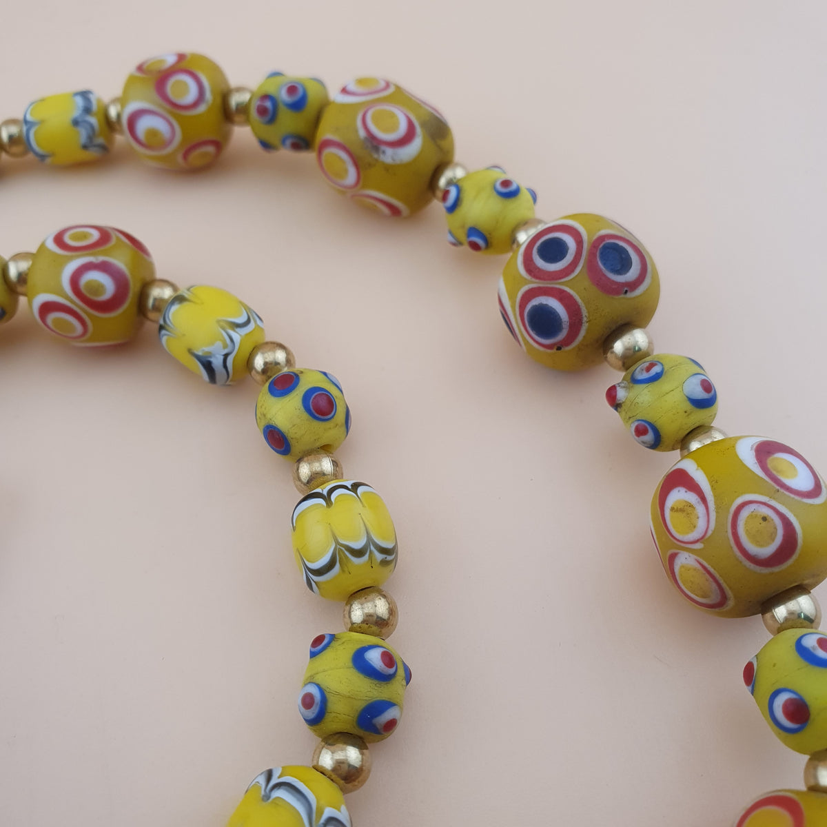 Antique Venetian Style Thousand Eyes & Skunk Eyes Glass Beads Necklace