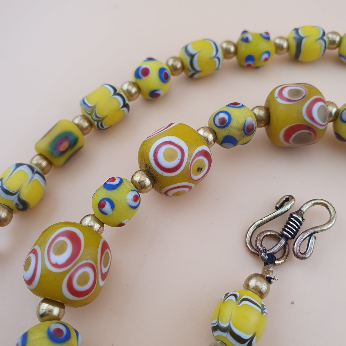 Antique Venetian Style Thousand Eyes & Skunk Eyes Glass Beads Necklace