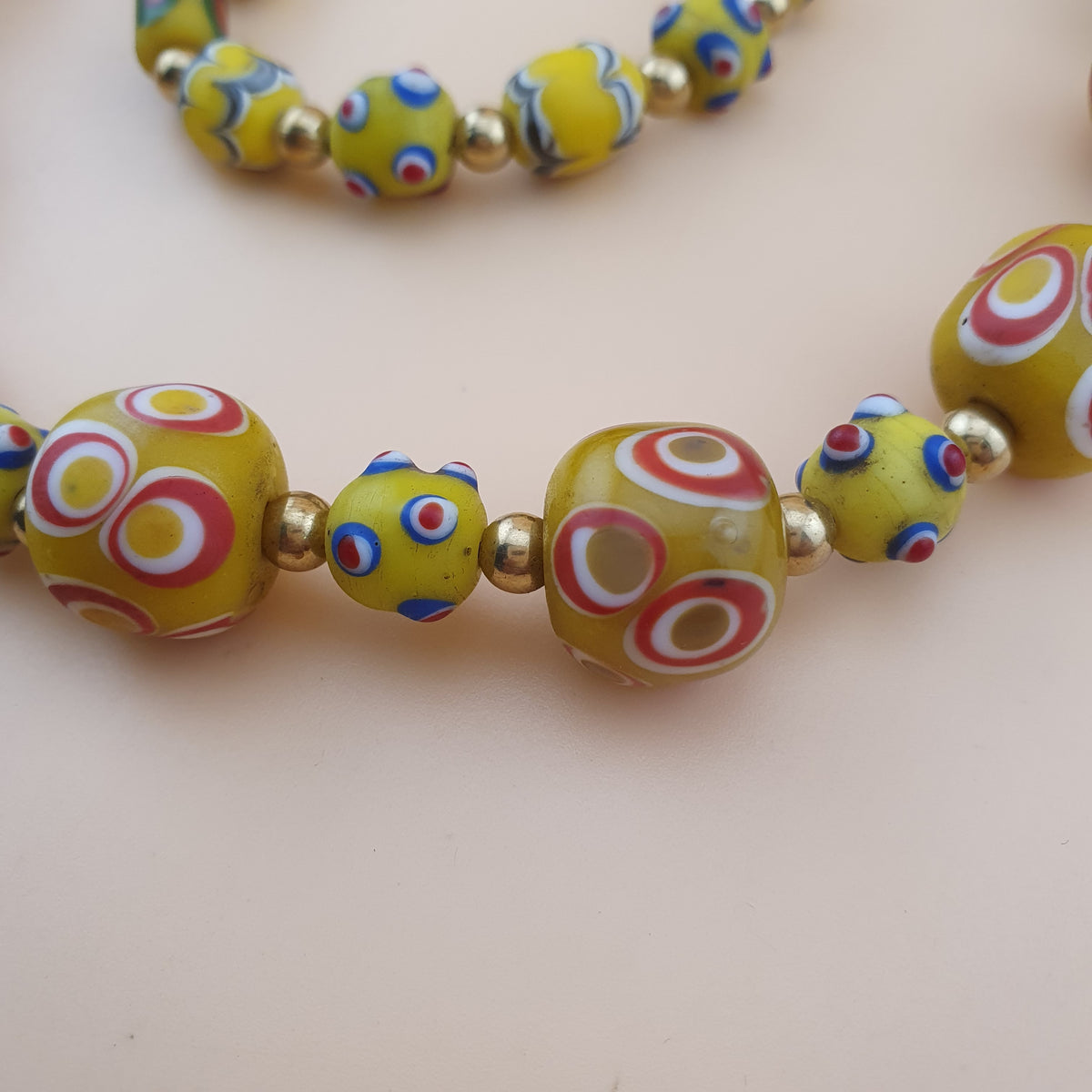 Antique Venetian Style Thousand Eyes & Skunk Eyes Glass Beads Necklace
