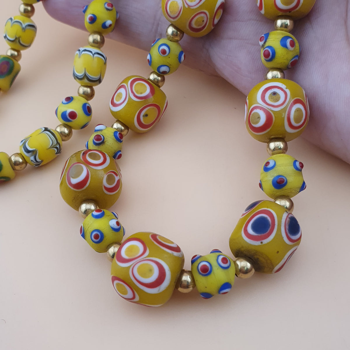 Antique Venetian Style Thousand Eyes & Skunk Eyes Glass Beads Necklace