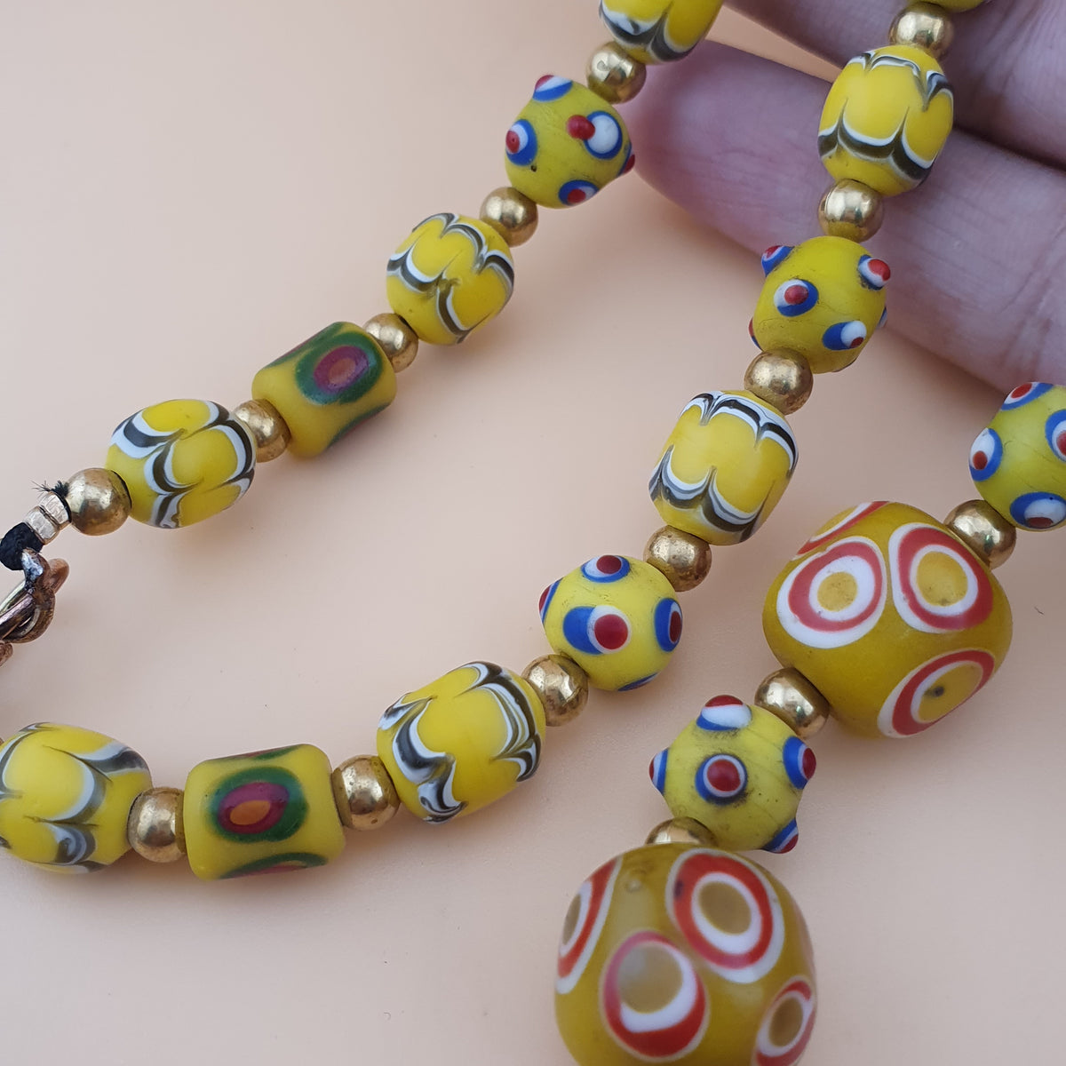 Antique Venetian Style Thousand Eyes & Skunk Eyes Glass Beads Necklace