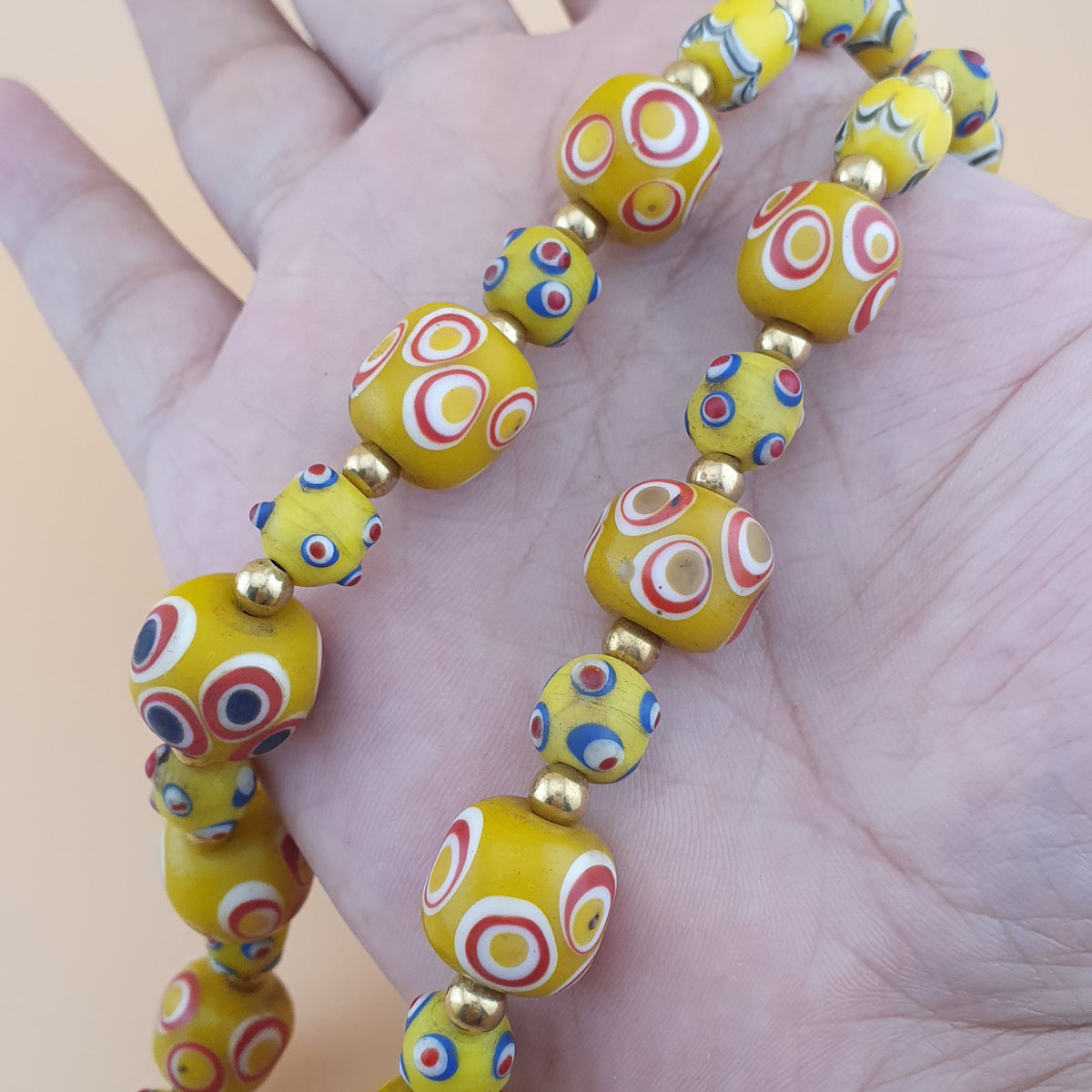Antique Venetian Style Thousand Eyes & Skunk Eyes Glass Beads Necklace