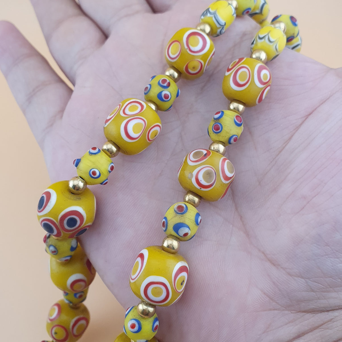 Antique Venetian Style Thousand Eyes & Skunk Eyes Glass Beads Necklace