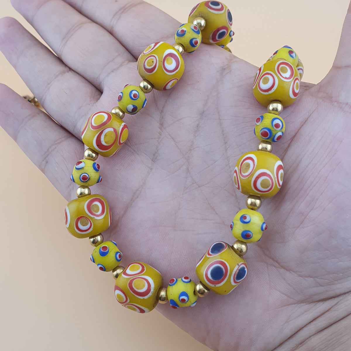 Antique Venetian Style Thousand Eyes & Skunk Eyes Glass Beads Necklace