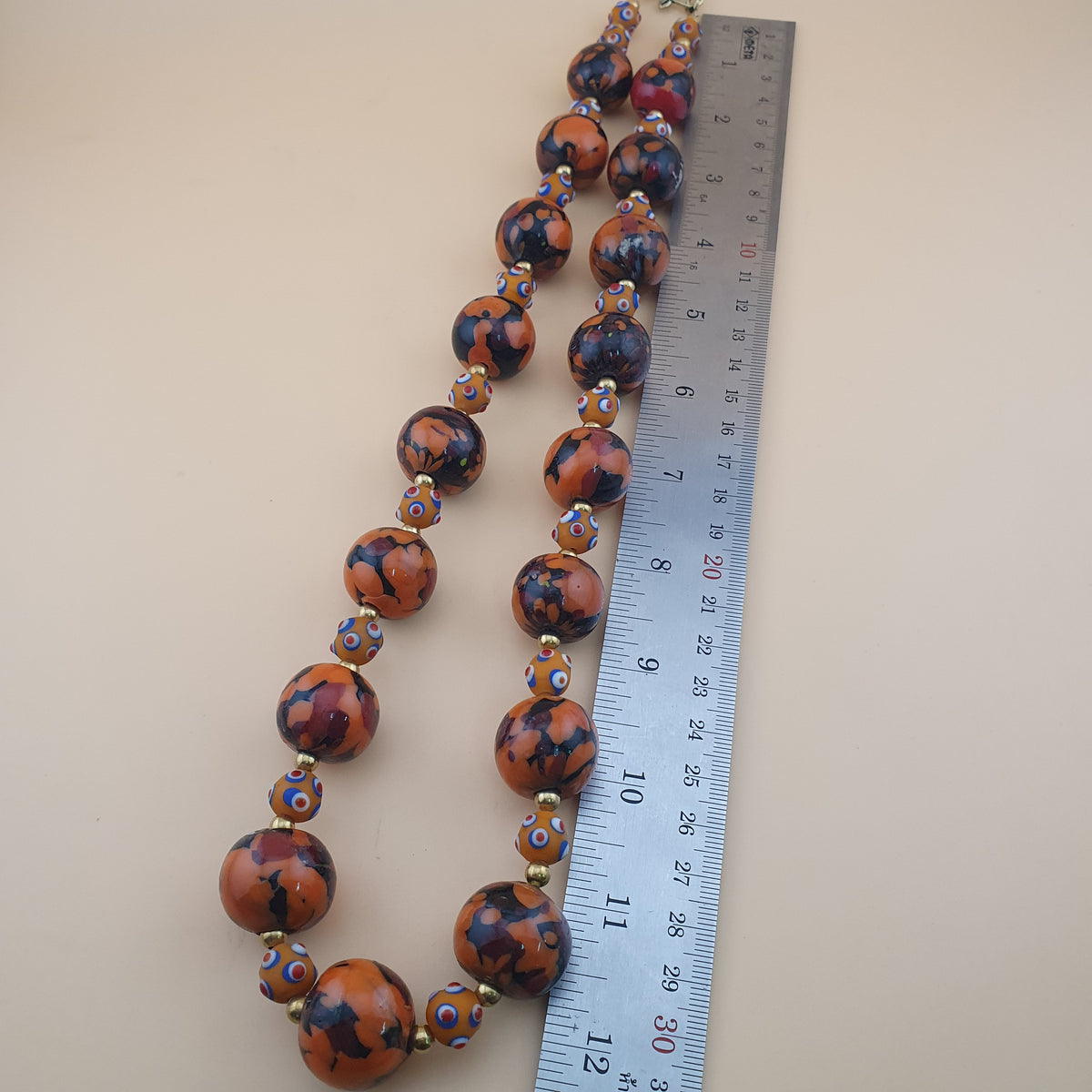 Vintage Venetian Style Mellifiori & Skunk Eyes Glass Beads Necklace