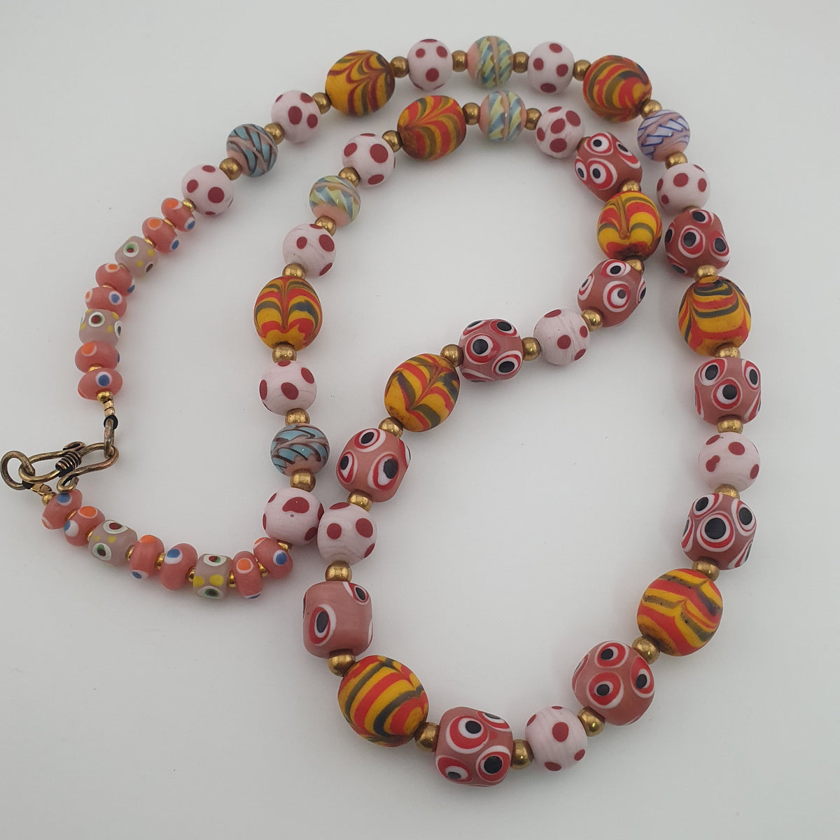 Antique Venetian Style Mix Eyes & Feather Desgin Glass Beads Necklace