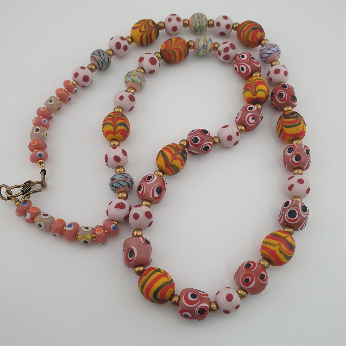 Antique Venetian Style Mix Eyes & Feather Desgin Glass Beads Necklace