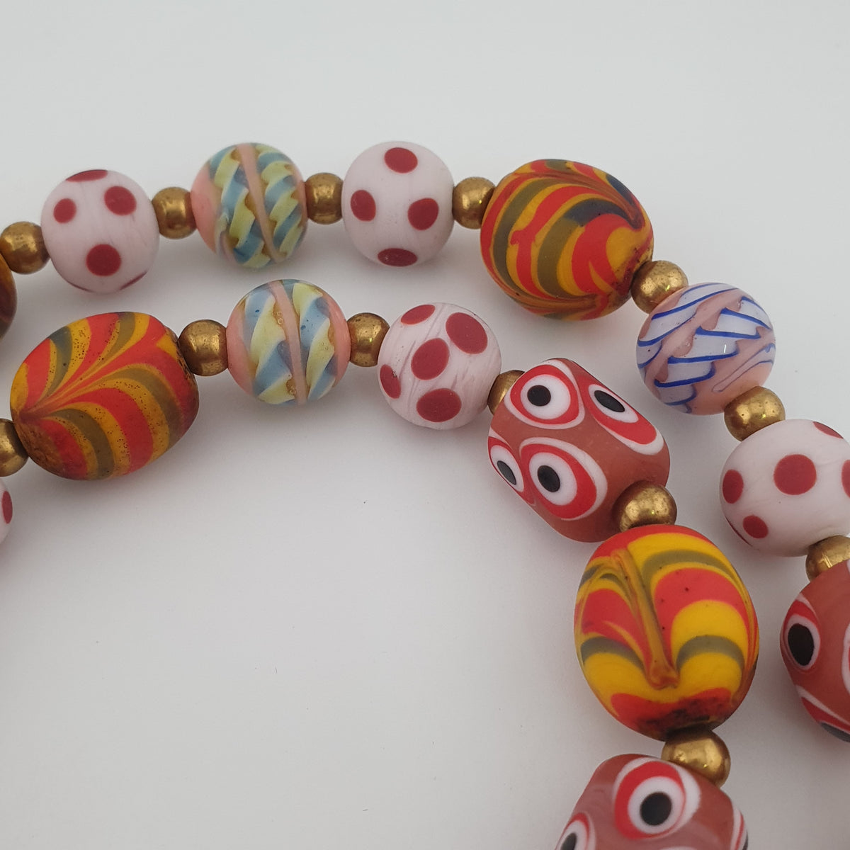 Antique Venetian Style Mix Eyes & Feather Desgin Glass Beads Necklace