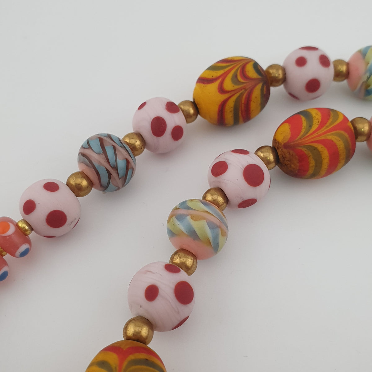 Antique Venetian Style Mix Eyes & Feather Desgin Glass Beads Necklace