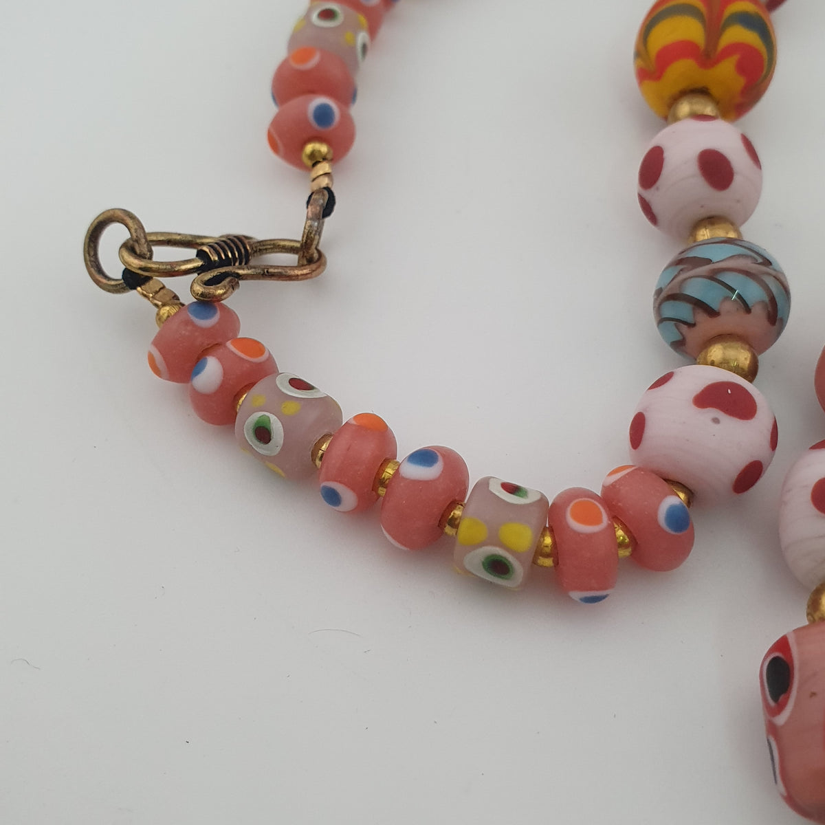 Antique Venetian Style Mix Eyes & Feather Desgin Glass Beads Necklace