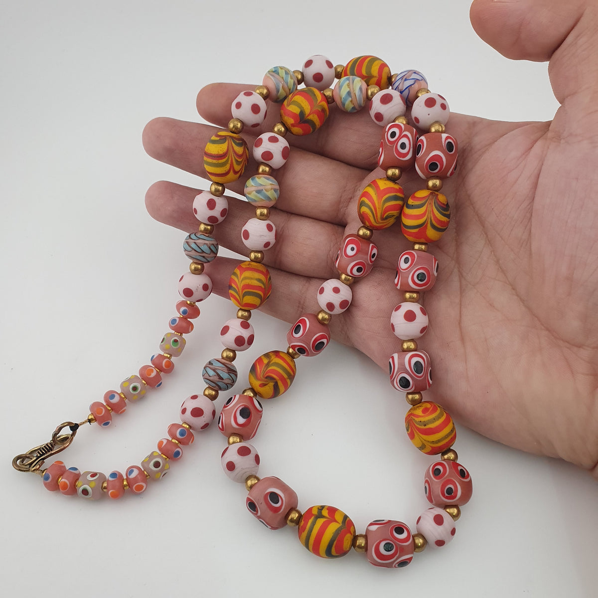 Antique Venetian Style Mix Eyes & Feather Desgin Glass Beads Necklace