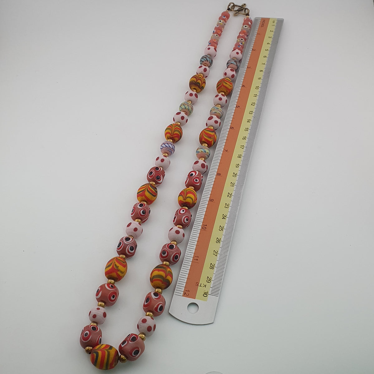Antique Venetian Style Mix Eyes & Feather Desgin Glass Beads Necklace