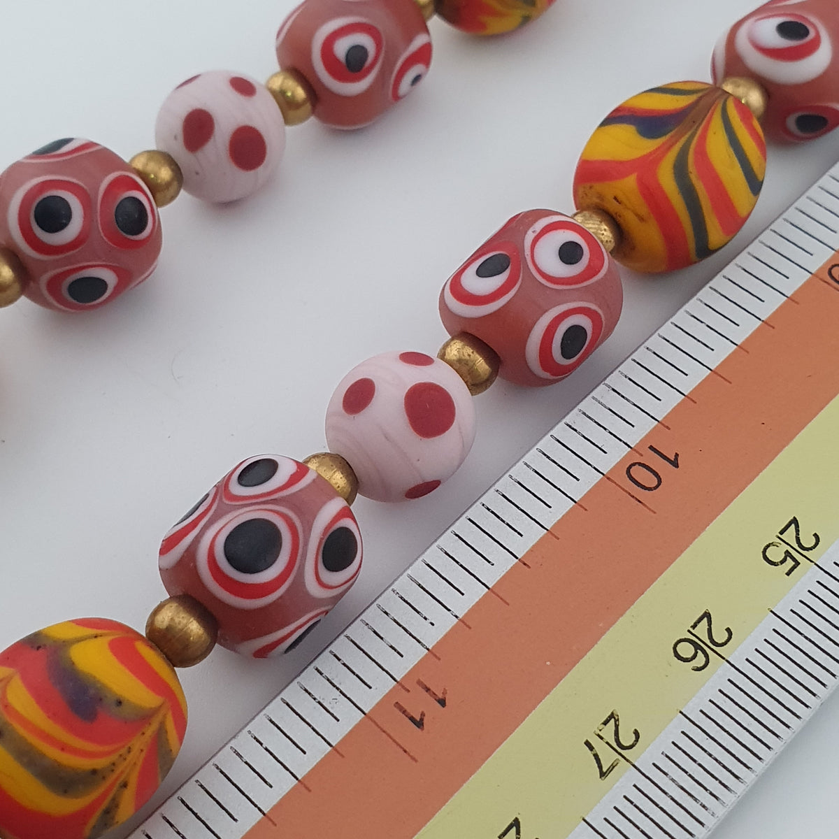 Antique Venetian Style Mix Eyes & Feather Desgin Glass Beads Necklace