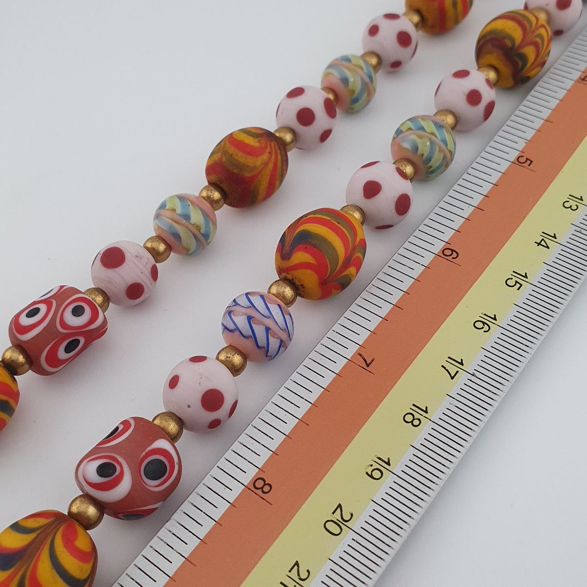 Antique Venetian Style Mix Eyes & Feather Desgin Glass Beads Necklace