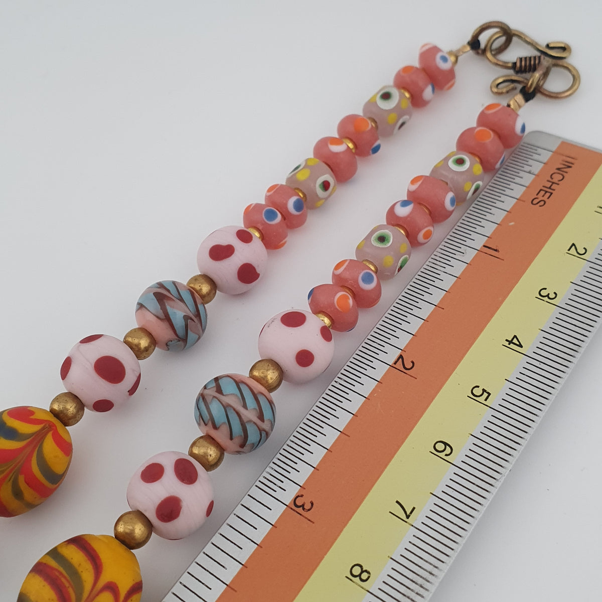Antique Venetian Style Mix Eyes & Feather Desgin Glass Beads Necklace