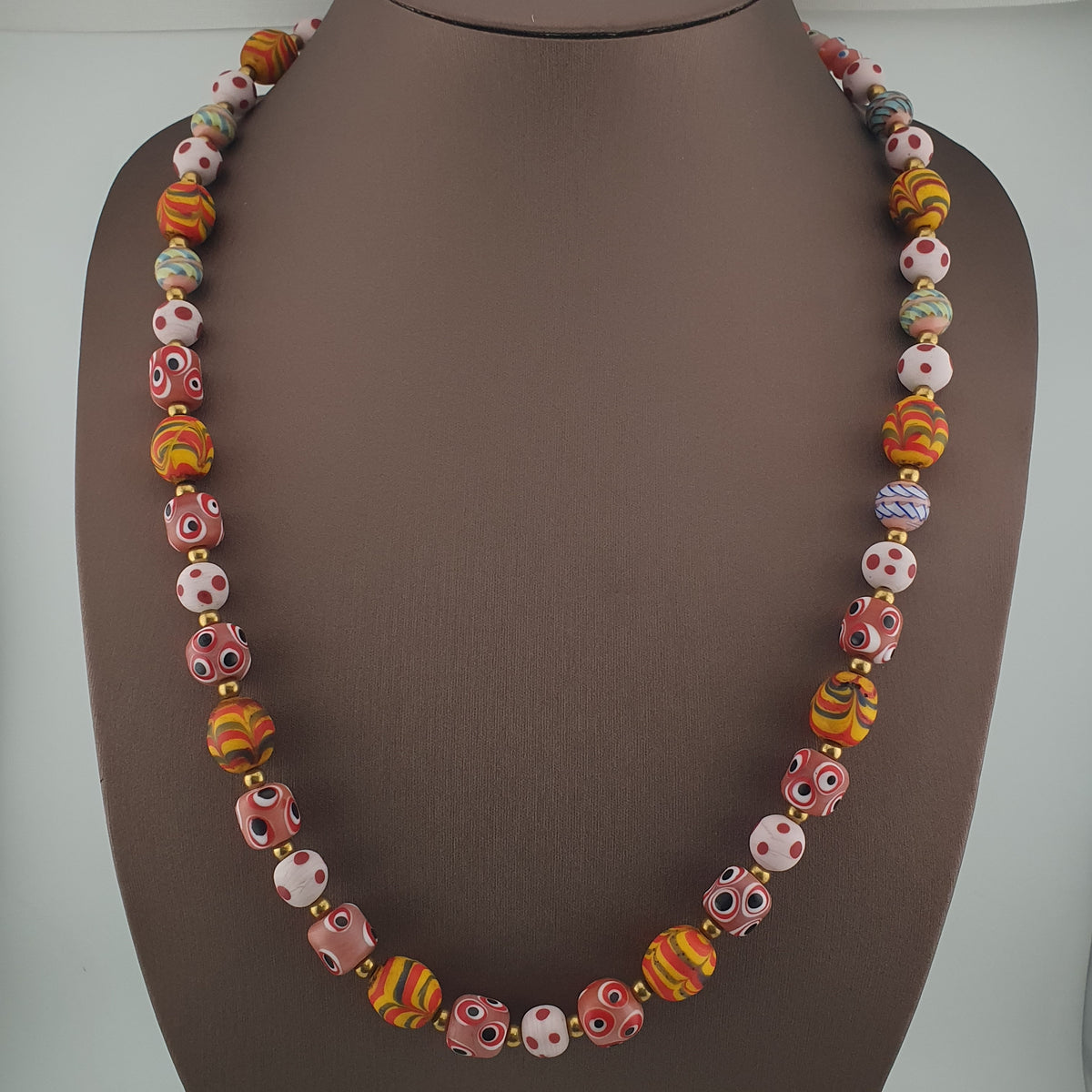Antique Venetian Style Mix Eyes & Feather Desgin Glass Beads Necklace