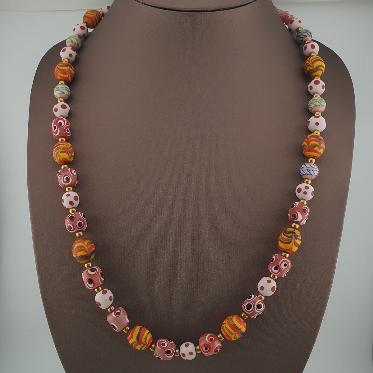 Antique Venetian Style Mix Eyes & Feather Desgin Glass Beads Necklace