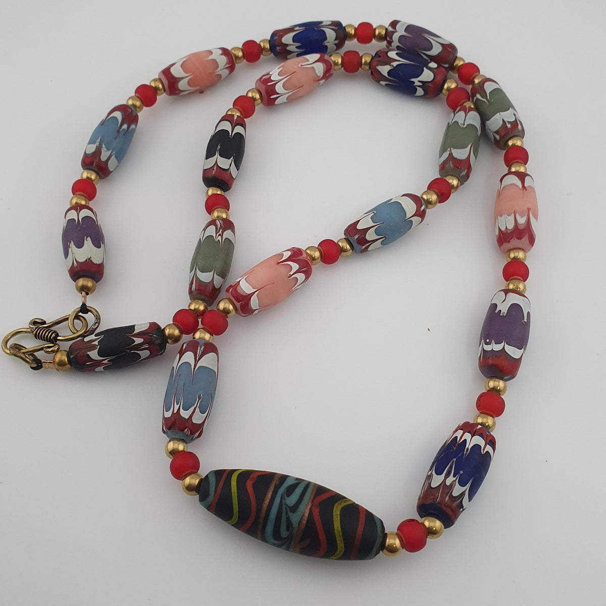 Antique Venetian Trade Glass White Heart Beads Necklace (24 inches)