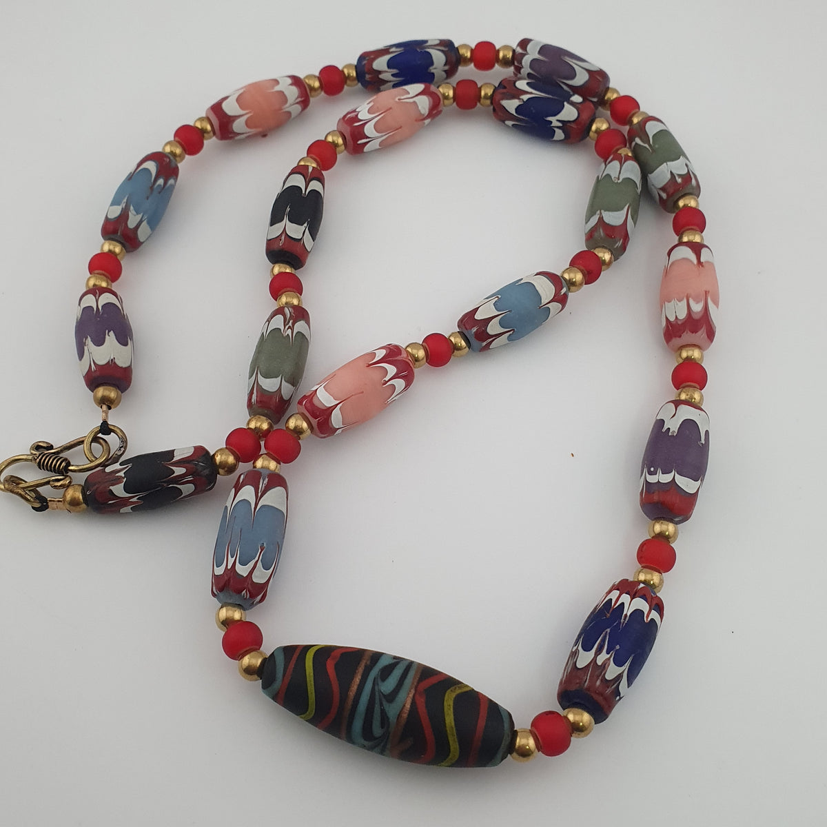 Antique Venetian Trade Glass White Heart Beads Necklace (24 inches)