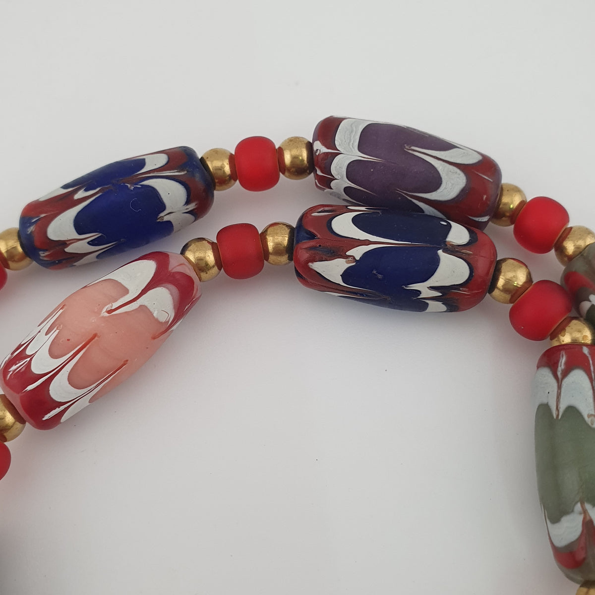 Antique Venetian Trade Glass White Heart Beads Necklace (24 inches)