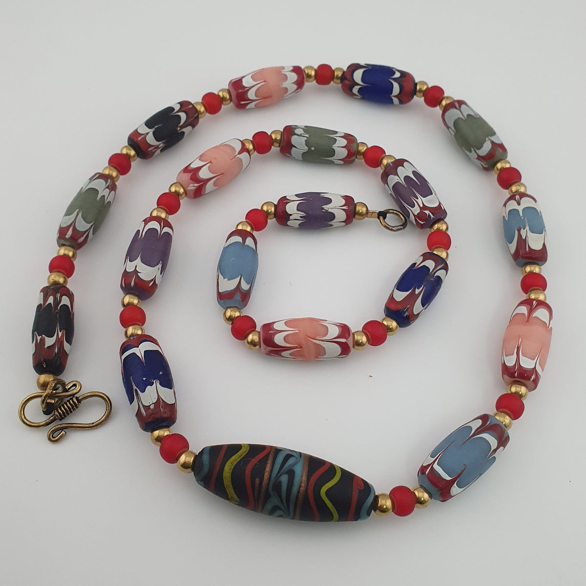 Antique Venetian Trade Glass White Heart Beads Necklace (24 inches)