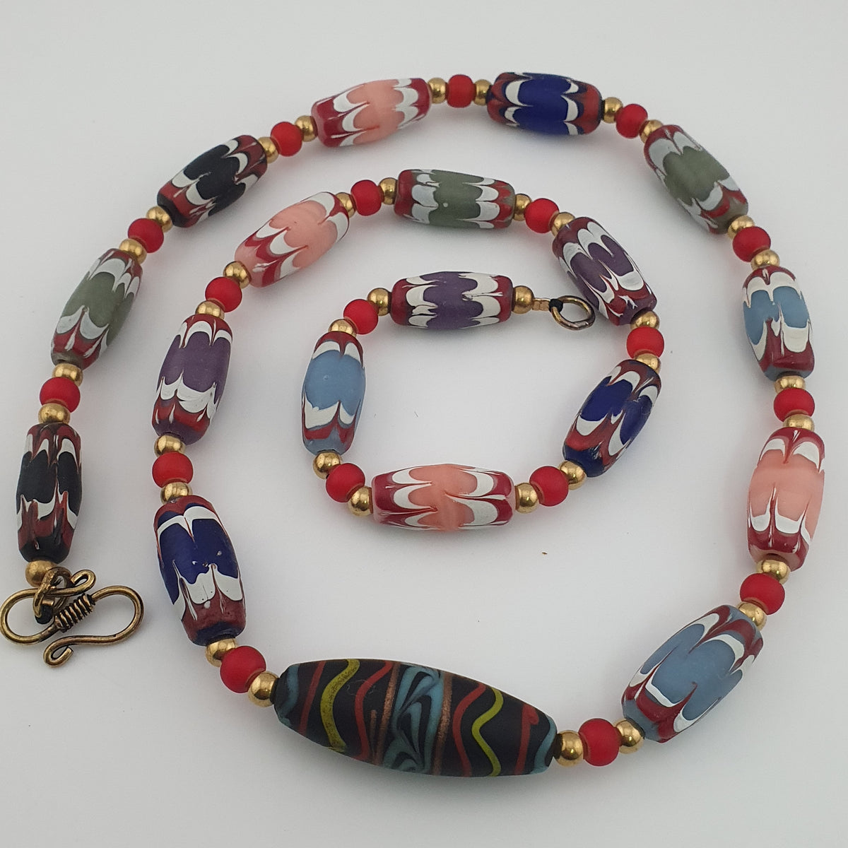 Antique Venetian Trade Glass White Heart Beads Necklace (24 inches)
