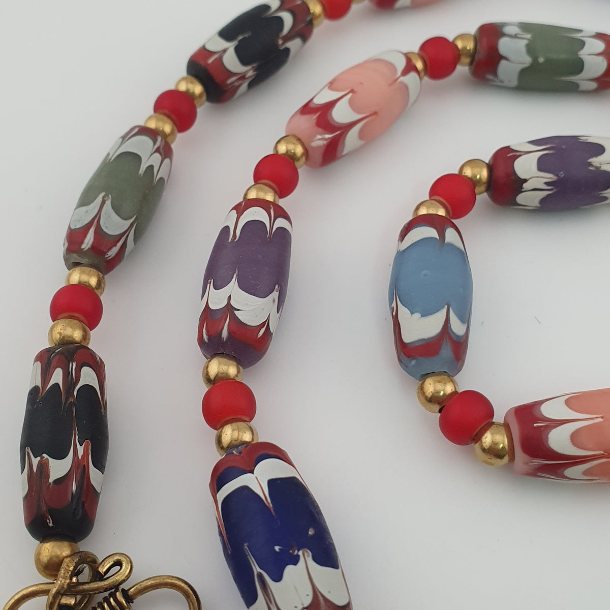 Antique Venetian Trade Glass White Heart Beads Necklace (24 inches)