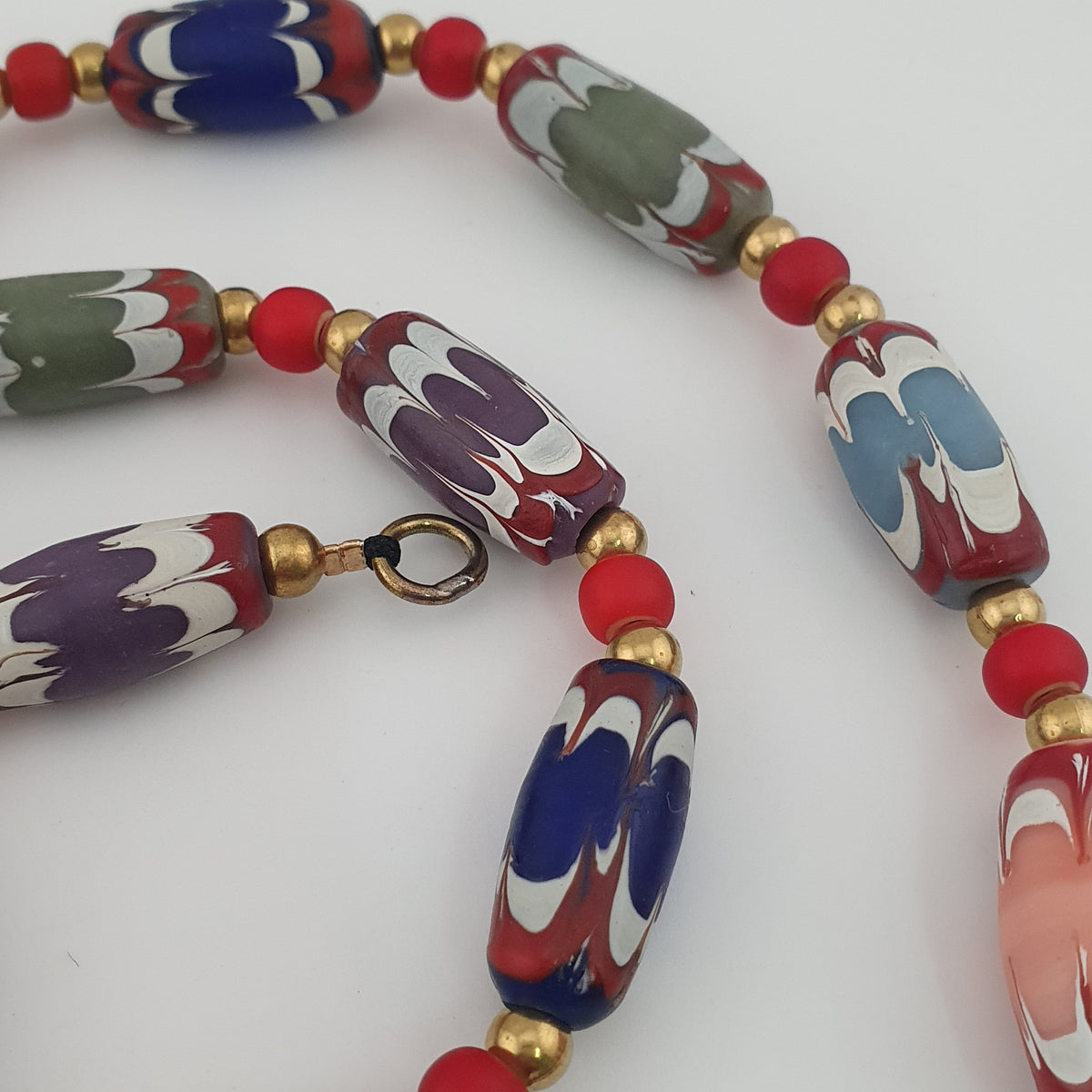 Antique Venetian Trade Glass White Heart Beads Necklace (24 inches)